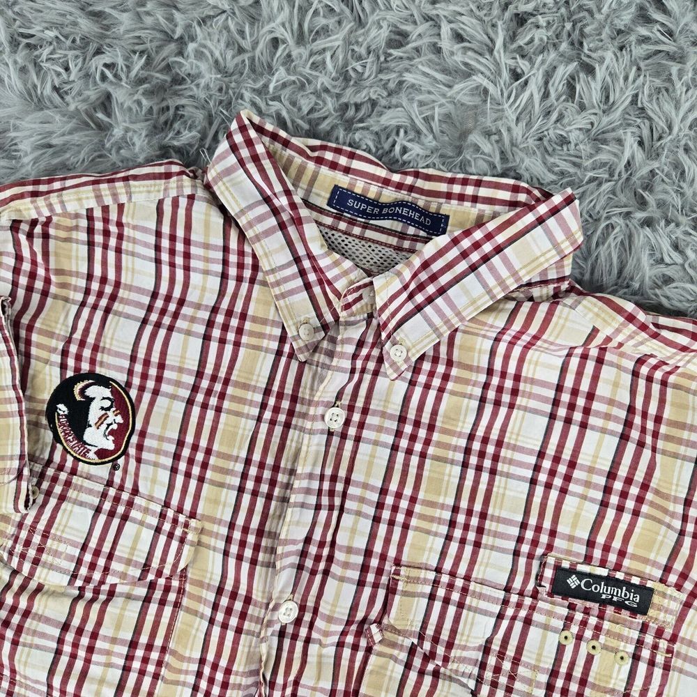 Columbia PFG Super Bonehead Mens Large Red Plaid Long Sleeve Button Front Shirt